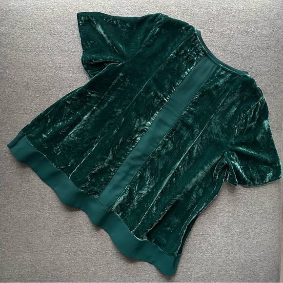 Anthropologie Maeve Emerald Green Velvet Chiffon Mesh Floaty Blouse XS - Picture 7 of 7
